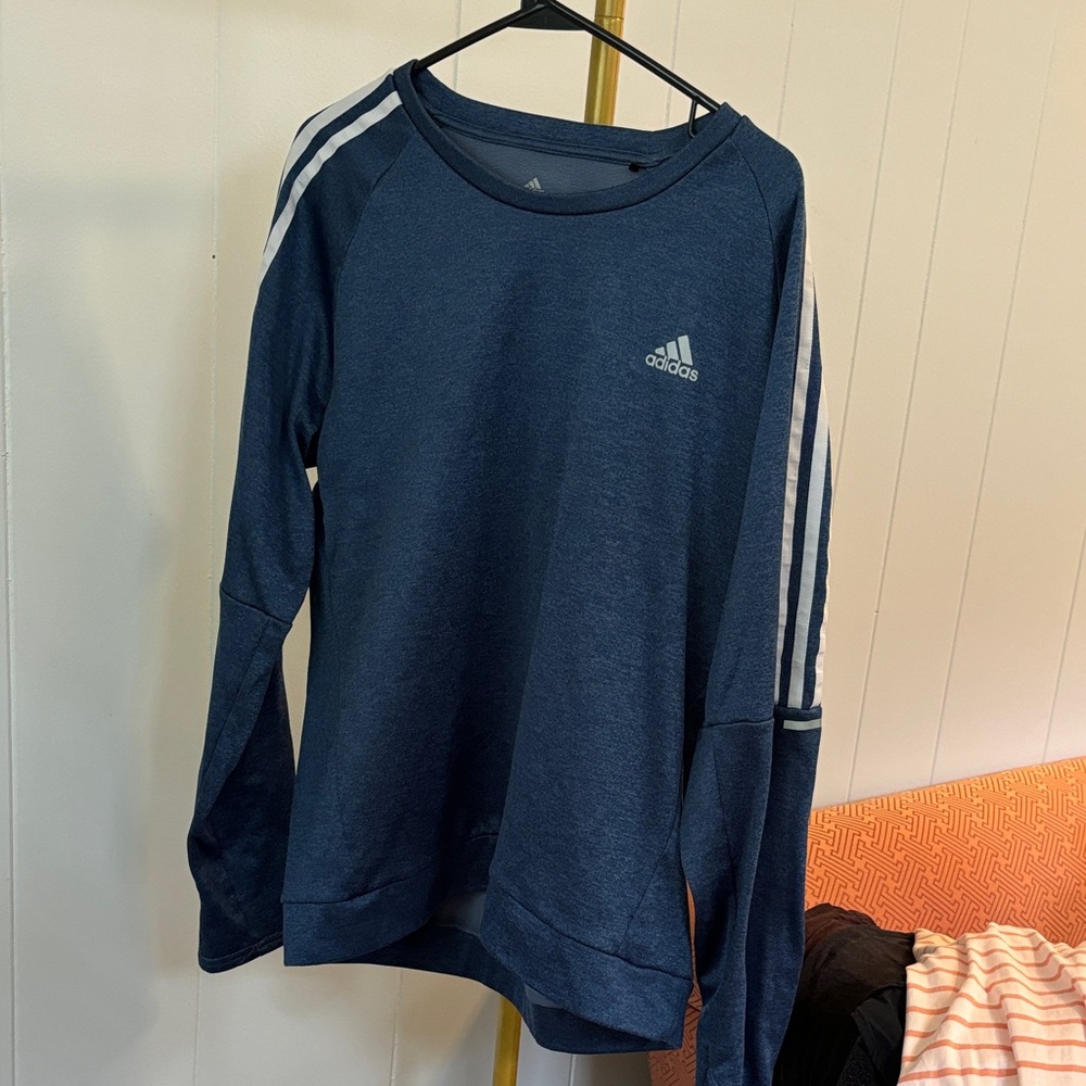 Adidas Blue Long Sleeve Top with White Stripes, Climawarm running
